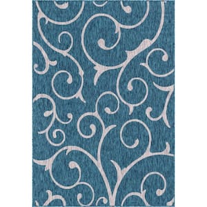 Outdoor Curl Teal Blue 6 ft. x 9 ft. Area Rug