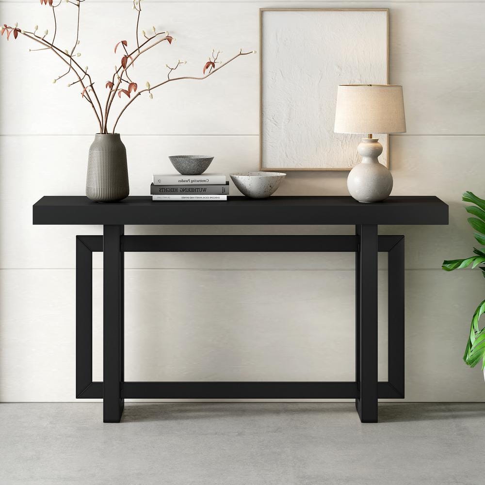 Polibi 59.10 in. Contemporary Black Rectangle Wood Console Table for ...