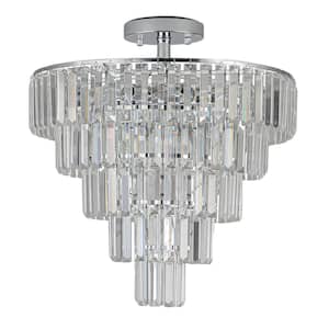 19.70 in. Classic 10-Light Silver Crystal Flush Mount for Indoor with No Bulbs Included