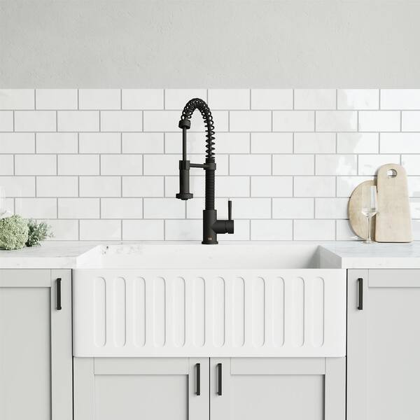 Vigo Matte Stone White Composite 30 In Single Bowl Slotted Farmhouse Kitchen Sink With Faucet Black Strainer And Grid Vg84016 Vigo Matte Stone White Composite 30 In, Farmhouse Kitchen Faucet