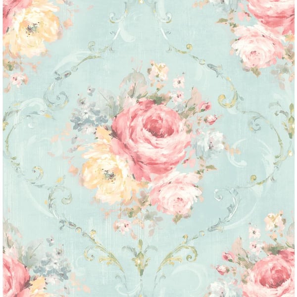 CASA MIA Bouquet GreenandRose Paper Non-Pasted Strippable Wallpaper Roll (Cover 56.05 sq. ft.)