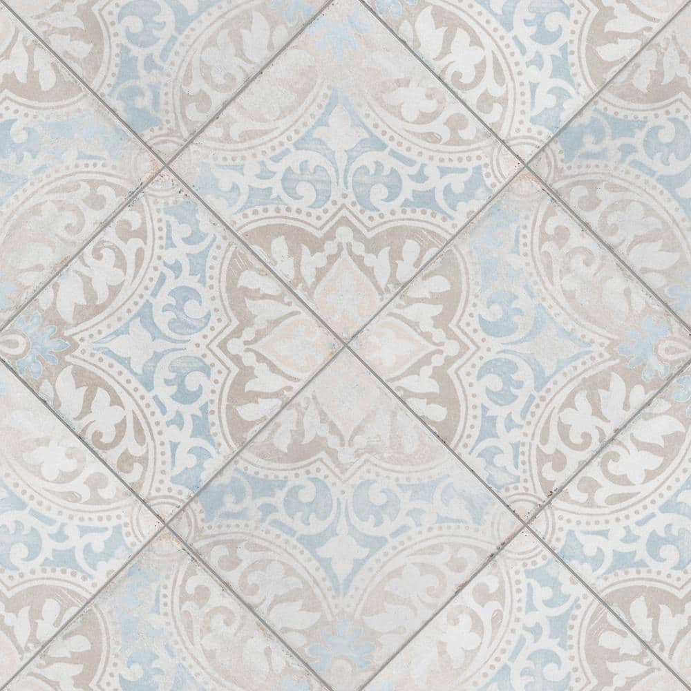 Barcelona 6" x 6" Beige and Blue Porcelain Patterned Tile
