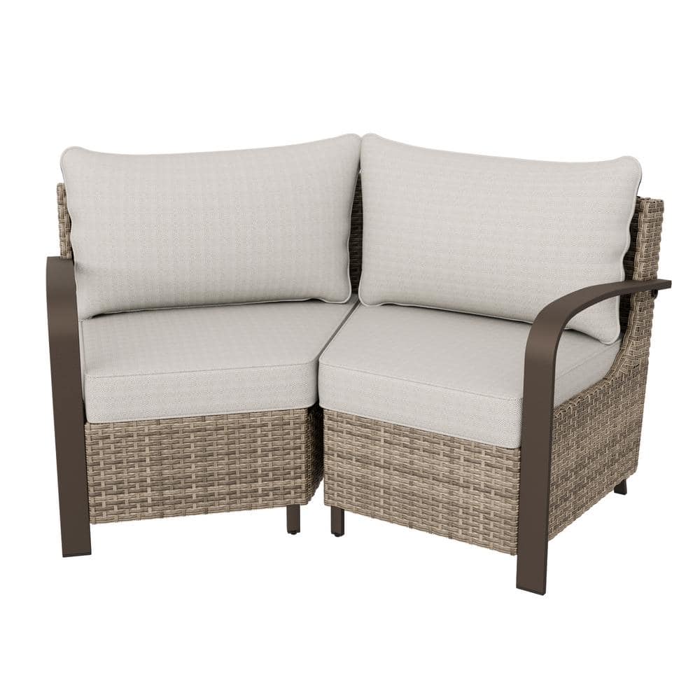 Beige and Brown Steel Frame Outdoor Sectional Sofa Set