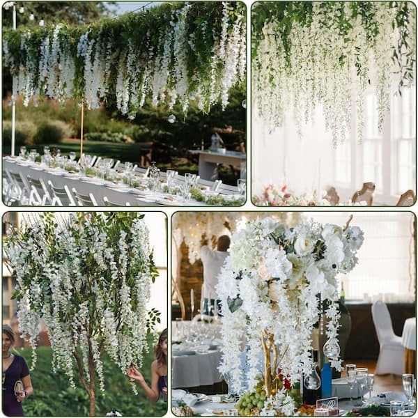 Afoxsos 4.33 in. H White Artificial Wisteria Hanging Flowers for Indoor Outdoor Decor