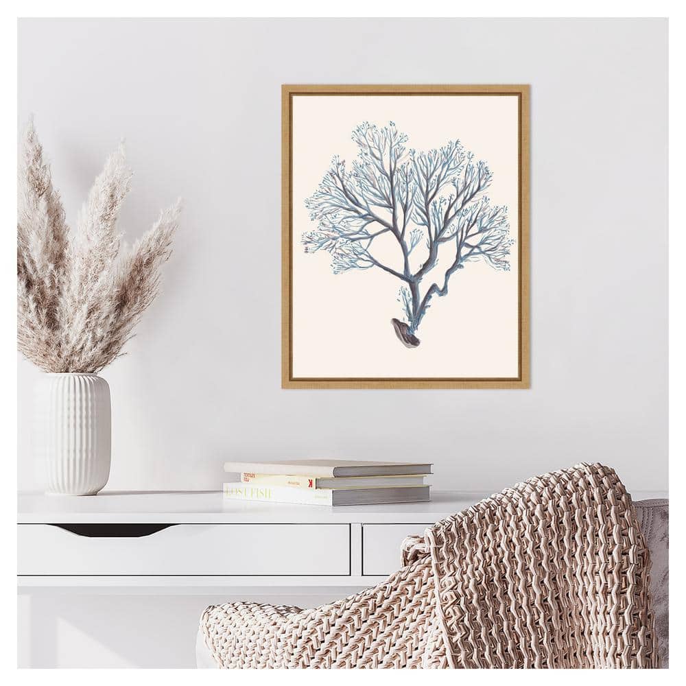 Indigo Reef III Blue and Brown Canvas Wall Art with Maple Frame