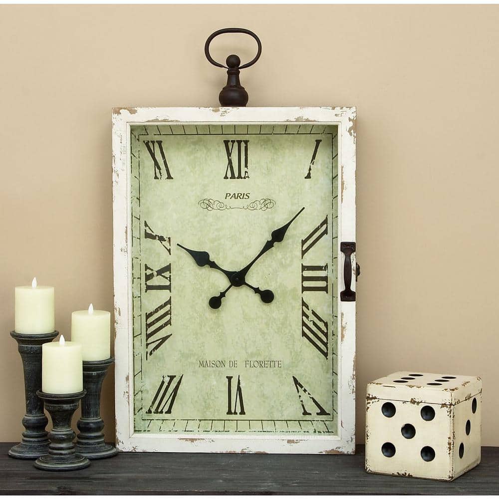 34" White Distressed Wood Pocket Watch Style Wall Clock