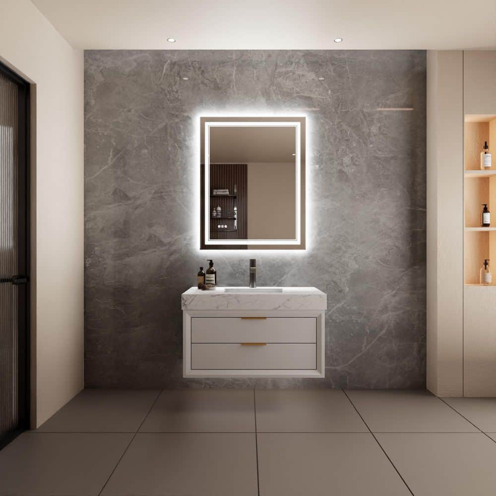 40 in. W x 32- in. H Rectangular Frameless Wall Mounted LED Bathroom Vanity