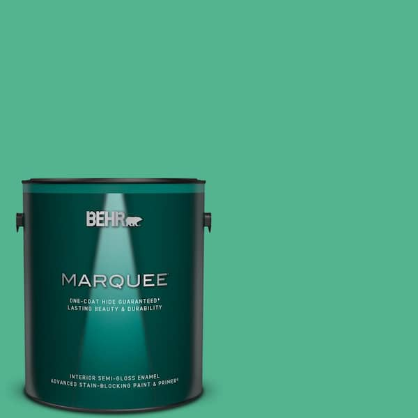 BEHR MARQUEE 1 gal. #MQ4-16 Aruba Green One-Coat Hide Semi-Gloss Enamel Interior Paint & Primer