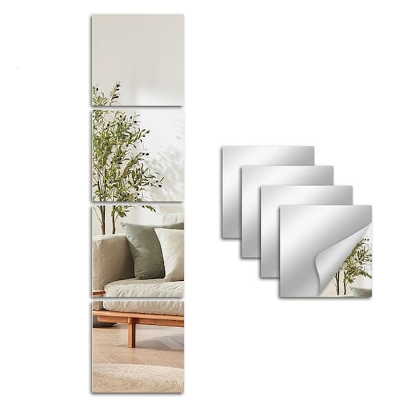 Large 4-Piece 12 in. W x 12 in. H Modern Square Wall-Mounted Framless Mirror Gym Mirror Tiles
