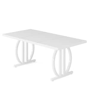 Halseey White Wood 63 in. Trestle Dining Table Seats 4