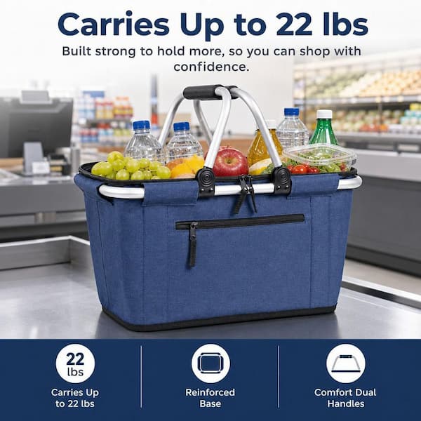 Wudkey Collapsible Polyester Picnic Basket Blue Insulated Cooler