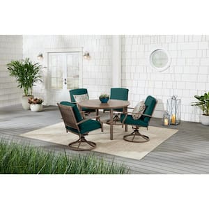 Geneva Brown Wicker Outdoor Patio Swivel Dining Chair with CushionGuard Malachite Green Cushions (2-Pack)