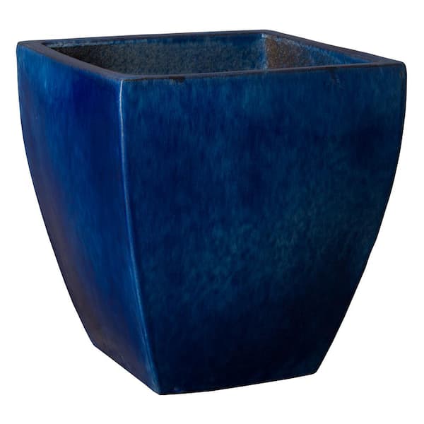 Emissary 19 in. L x 21 in. H Blue Ceramic Square Planter with Drainage Hole