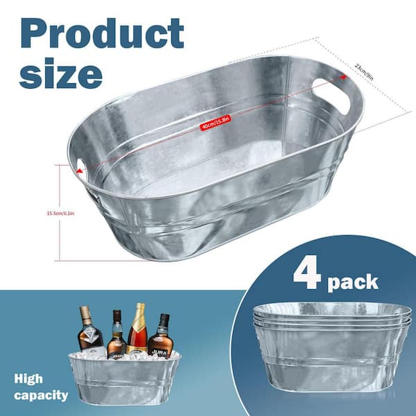 Numhew 16 qt. Silver Galvanized Ice Buckets with Built-in Carry
