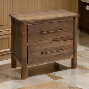 28 in. Brown and Gold 2-Drawers Wooden Nightstand