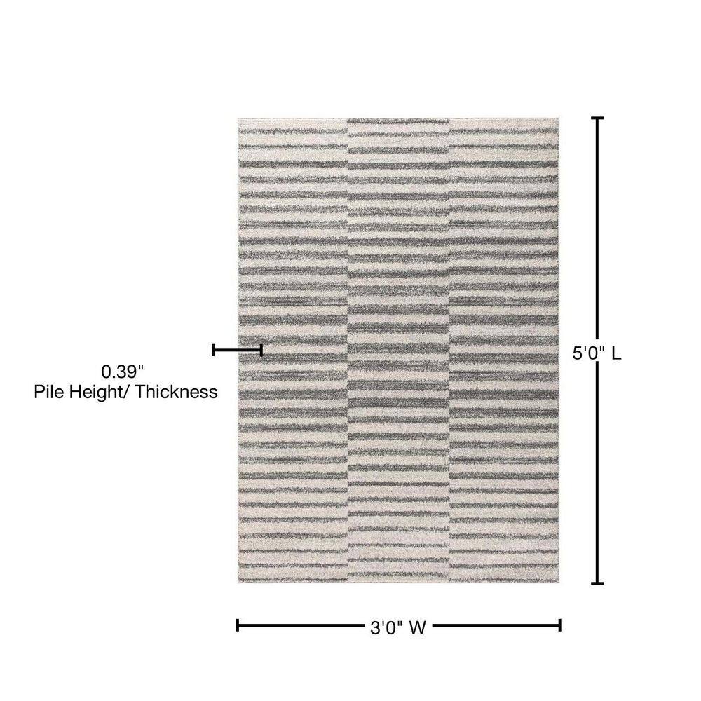Modern Stripe Gray and Ivory Synthetic 3' x 5' Area Rug