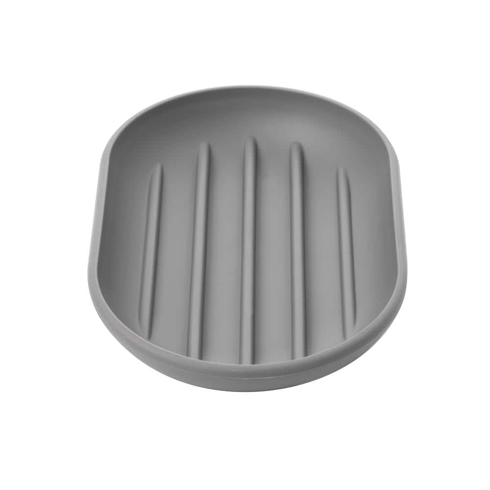 Gray Soft-Touch Plastic Soap Dish with Raised Ridges