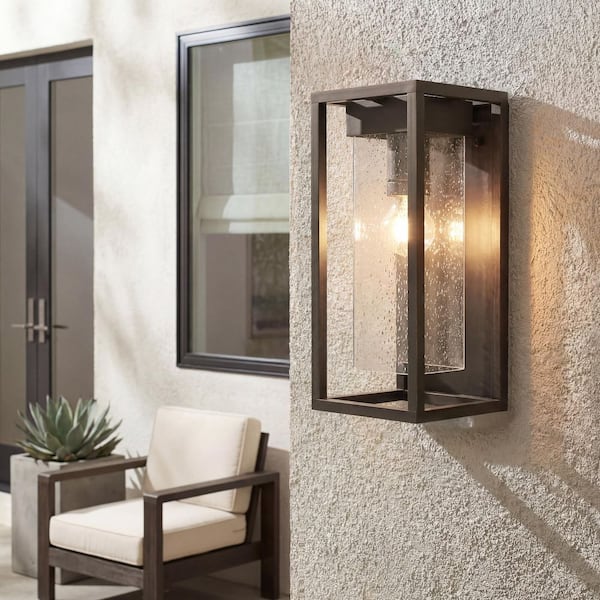 Mercer 16 in. 1-Light Olde Bronze Outdoor Hardwired Wall Lantern Sconce with No Bulbs Included (1-Pack)