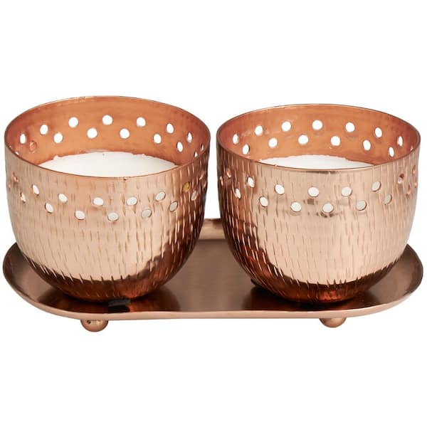 Litton Lane Copper Sauvignon Blanc Scented Cutout Spotted 7 oz. 1-Wick Candle with White Wax (Set of 2)