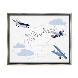 Never Stop Exploring Airplanes by Sweet Pea Studio Floater Frame Travel Wall Art Print 31 in. x 25 in.