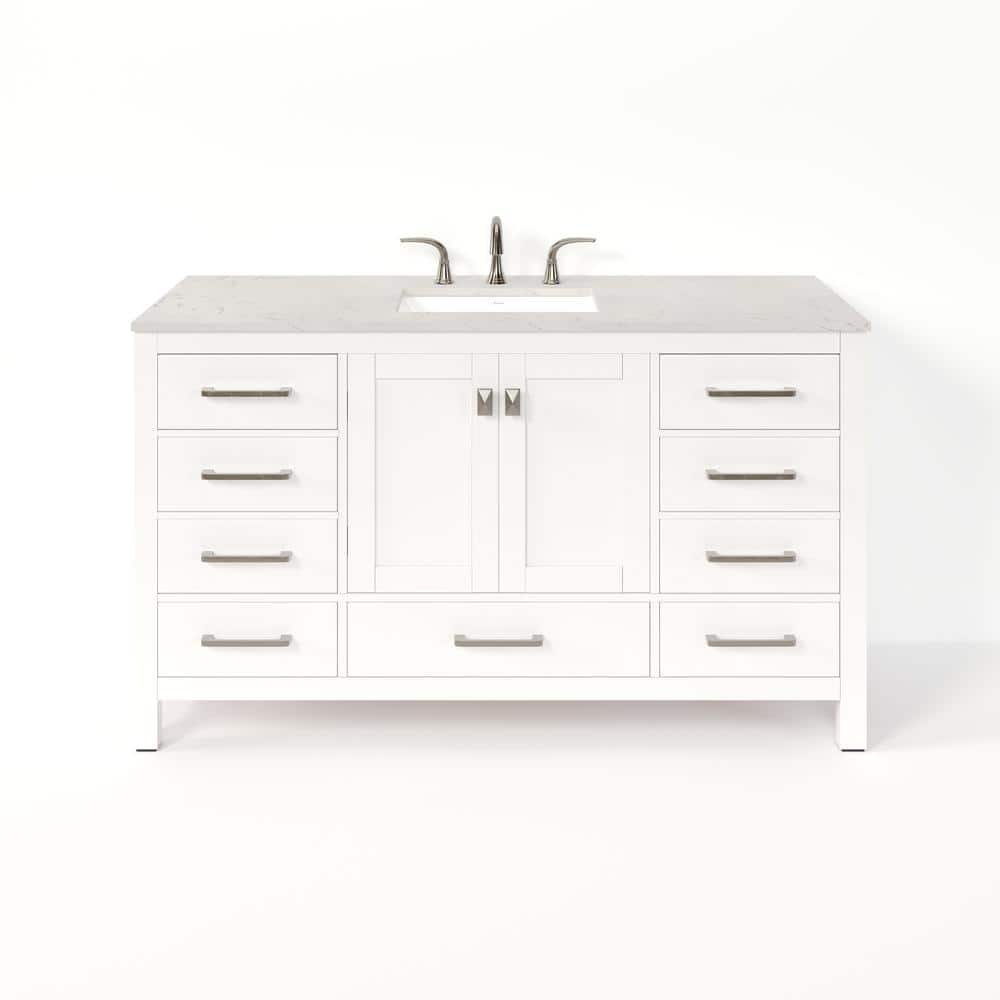 Aberdeen 60" White Birch Marble Single Sink Vanity with Porcelain Basin