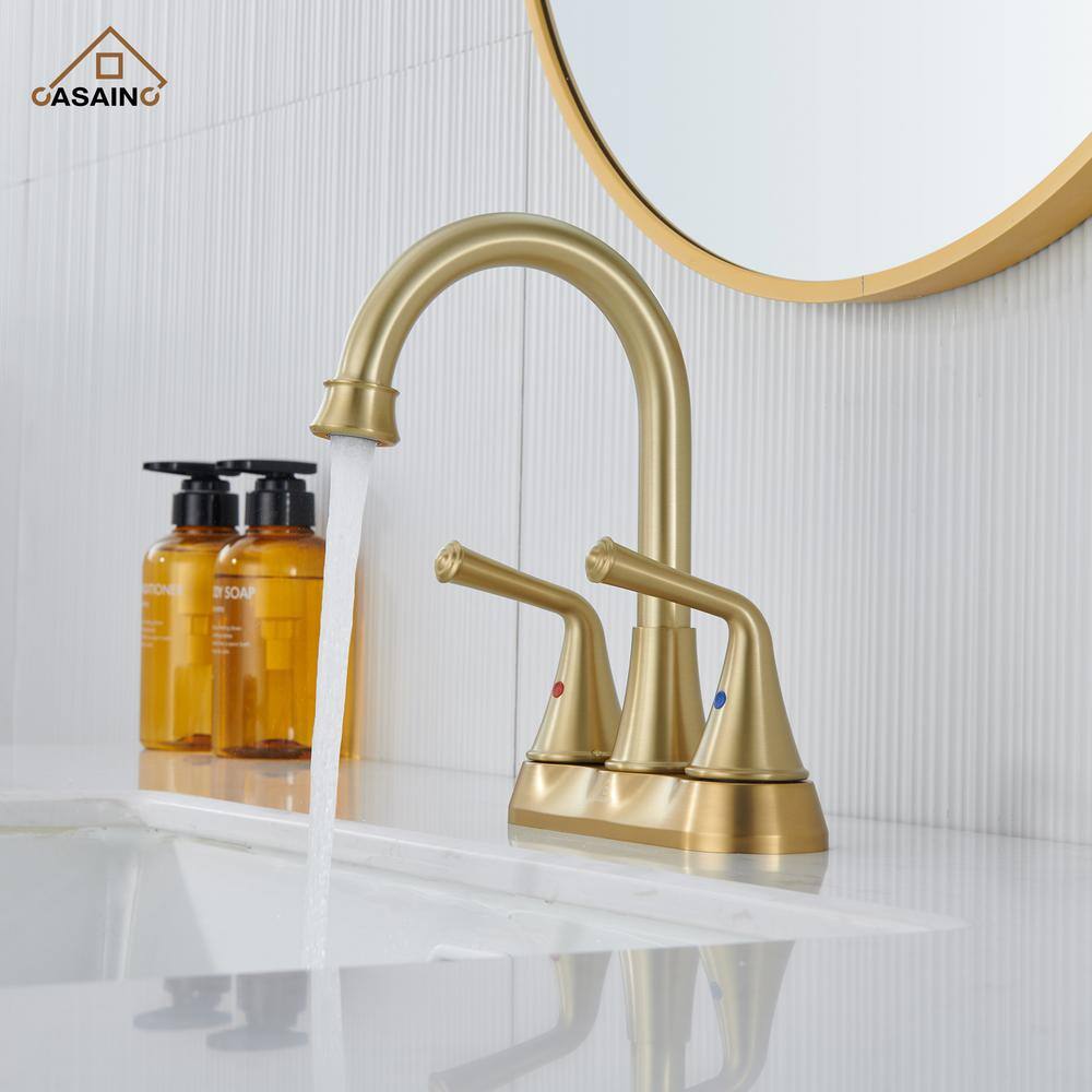 Brushed Gold Stainless Steel Double Handle Bathroom Faucet with Pop-up Drain