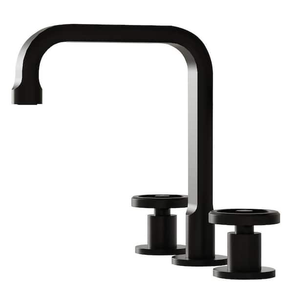 Double Handle 8 in. Widespread Bathroom Faucet with Drain Kit, Industrial Style 3 Hole Bathroom Faucet in Matte Black