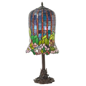 Ambrose 26 in. Antique Bronze and Multi-Colored Pond Lily Tiffany-Style Stained Glass Table Lamp