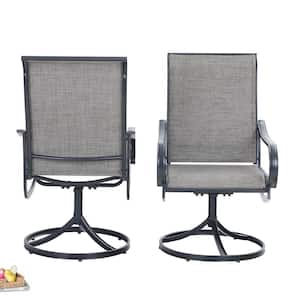 Black Swivel Textilene Metal Patio Outdoor Dining Chair (2-Pack)