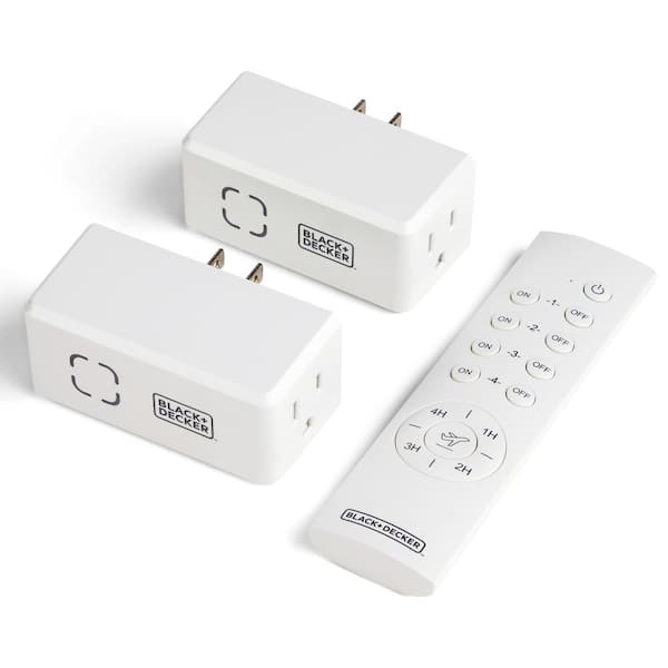 BLACK+DECKER 1 Amp to 15 Amp Plug-In Indoor Wireless Remote Control Timer System with 2 Smart Adapters Grounded and 1 Remote, White