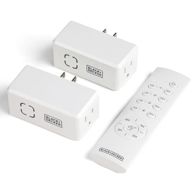 1 Amp to 15 Amp Plug-In Indoor Wireless Remote Control Timer System with 2 Smart Adapters Grounded and 1 Remote, White