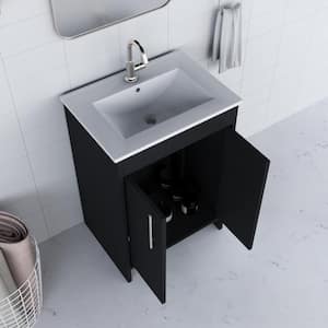 Villa 24 in. W x 18 in. D Bathroom Vanity in Black with Ceramic Vanity Top in White with White Basin
