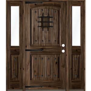 58 in. x 80 in. Mediterranean Knotty Alder Left-Hand/Inswing Clear Glass Black Stain Wood Prehung Front Door w/DHSL