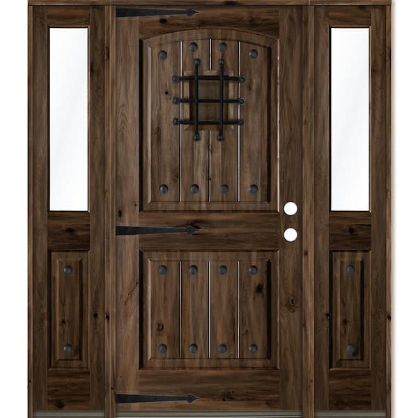 Krosswood Doors 70 in. x 80 in. Mediterranean Knotty Alder Left-Hand/Inswing Clear Glass Black Stain Wood Prehung Front Door w/DHSL