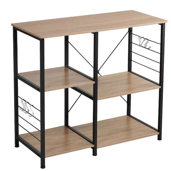 SOMDOT 35.4 in. Walnut Baker's Rack Utility Double 3-Tier Microwave Stand