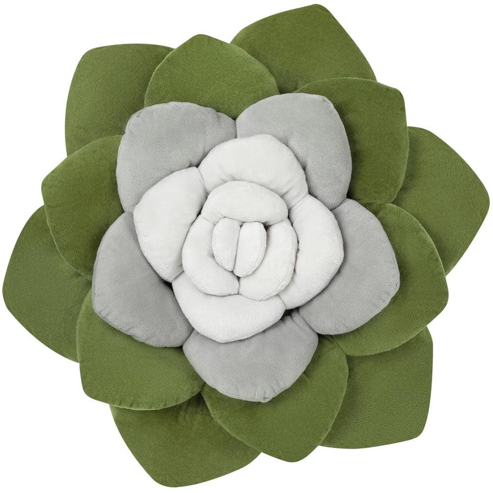 17.8 in. x 17.8 in. Flower Succulent Throw Pillow, Soft Plush Decorative Pi