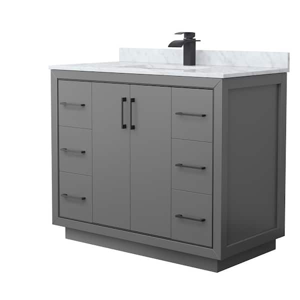 Wyndham Collection Icon 42 in. W x 22 in. D x 35 in. H Single Bath Vanity in Dark Gray with White Carrara Marble Top