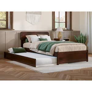 Capri Walnut Brown Solid Wood Frame Twin XL Platform Bed with Panel Footboard and Twin XL Trundle