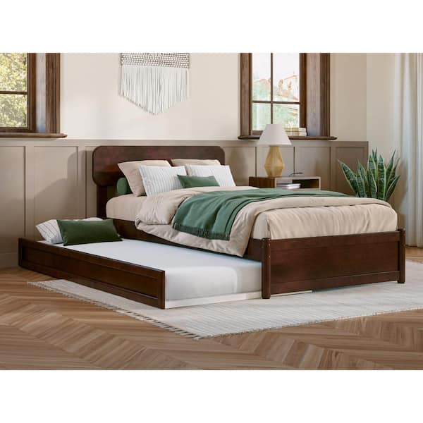 AFI Capri Walnut Brown Solid Wood Frame Twin XL Platform Bed with Panel Footboard and Twin XL Trundle