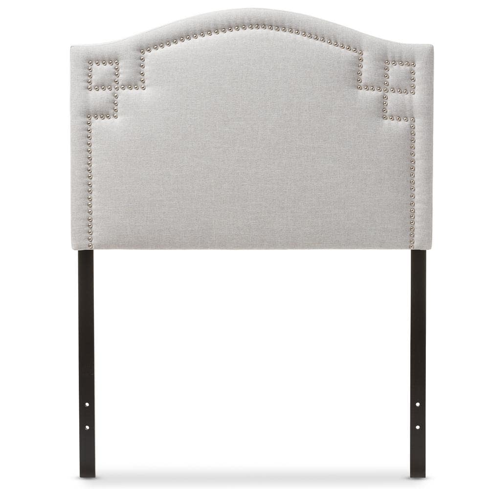 Greyish Beige Tufted Upholstered Queen Headboard with Nailhead Trim