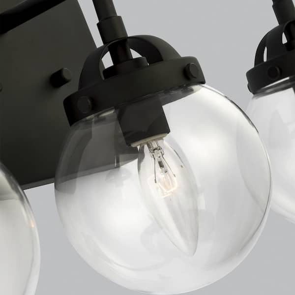 Bryce 21.75 in. 3-Light Black Modern Industrial Bathroom Vanity Light with Clear Round Globe Glass Shades