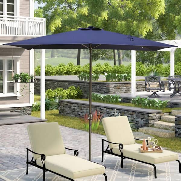 Kahomvis 7.5 ft. Aluminum Market Patio Umbrella with Push Button Tilt and Crank in Navy Blue