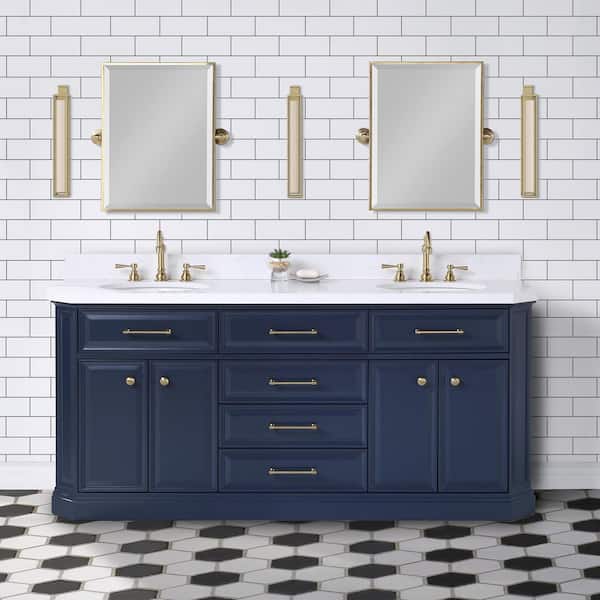 Palace 72 in. W x 22 in. D x 34 in. H Double Sink Bath Vanity in Monarch Blue with Carrara White Quartz Top