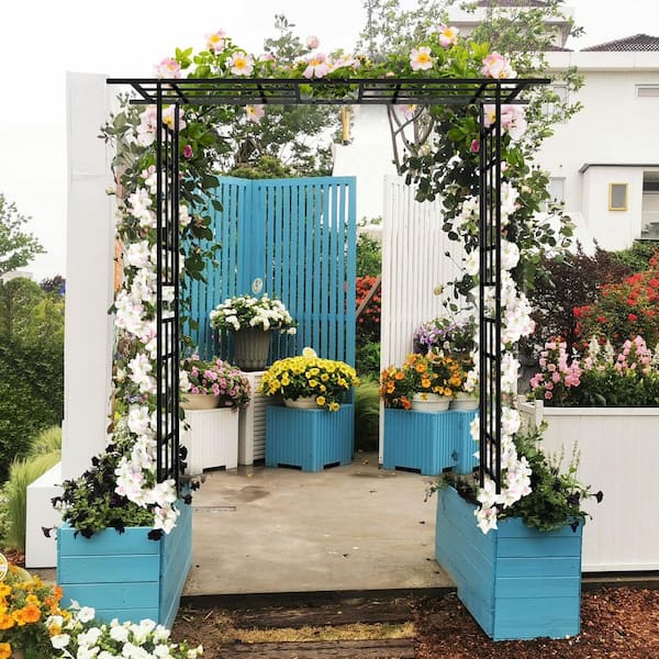 78.15 x 16.93 x 77.56 in. Outdoor Black Trellis Metal Garden Arch Adjustable Width Garden Arch for Climbing Plants