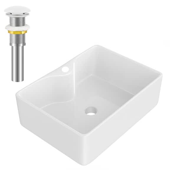 yulika Rectangular Sink 12 in . Bathroom Sink Ceramic Vessel Sink Bathroom Sink Modern with Pop-Up Drain in White