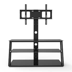 41.3 in. Black 3-Tier Storage Shelves Tempered Glass TV Stand Fits TV's up to 65 in. with Swivel and Height Adjustable