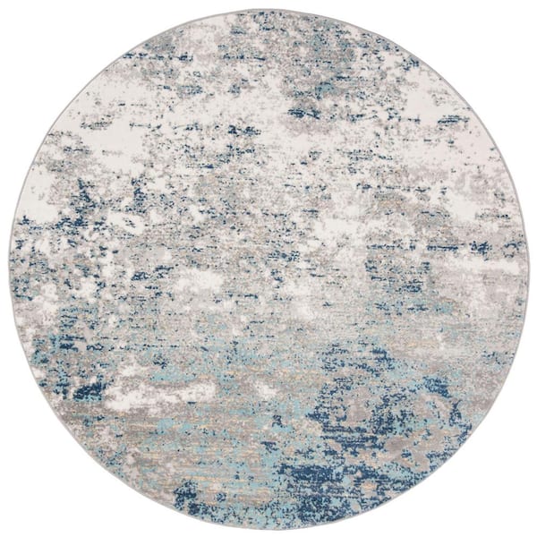 SAFAVIEH Brentwood Light Gray/Blue 7 ft. x 7 ft. Round Abstract Area Rug