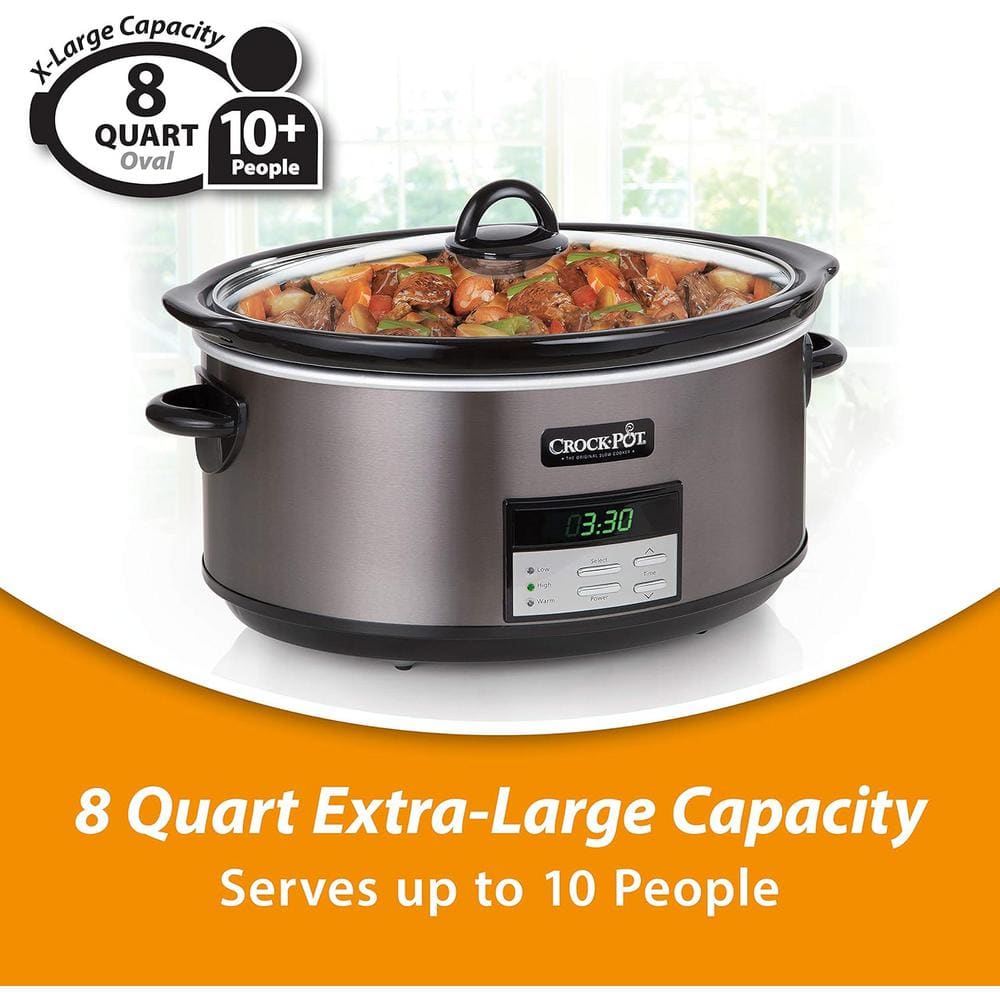 Black Stainless 8-Quart Digital Slow Cooker with Timer