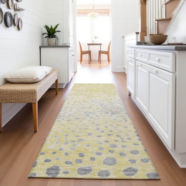 Mayfield Premium Machine Washable Abstract AMF1366 Gold 2 ft. 3 in. x 7 ft. 6 in. Runner Rug