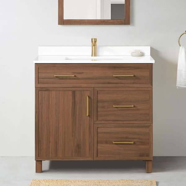 Bilston 36 in. Single Sink Spiced Walnut Bath Vanity with White Engineered Stone Top (Assembled)
